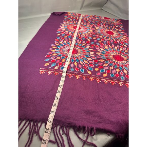 Shawl Floral Embroidered Wrap Scarf Womens Fringe Soft Oversized Purple - Picture 14 of 16
